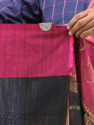 Banarasee Cotton Silk Saree With Zari Work - Black Pink & Copper Gold - S031704440