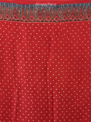 Red Indigo Black Beige Ajrakh Hand Block Printed Modal Silk Saree - S031704267