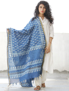 Indigo White Chanderi Hand Block Printed Dupatta - D04170572