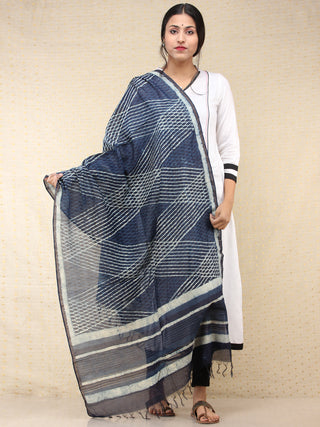 Indigo White Chanderi Hand Block Printed Dupatta - D04170723