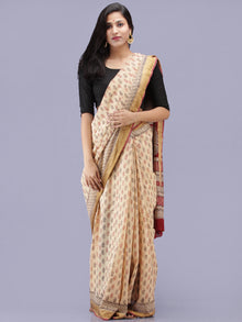 Ivory Red Black Bagh Printed Maheshwari Cotton Saree - S031704210