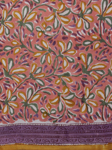 Dark Peach Ivory Green Magenta Hand Block Printed Cotton Suit-Salwar Fabric With Chiffon Dupatta (Set of 3) - S16281313