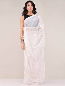White Aari Embroidered Georgette Saree From Kashmir - S031704660