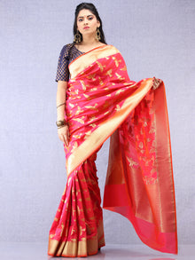 Banarasee Art Silk Saree With Bird Motif - Hot Pink & Gold - S031704344