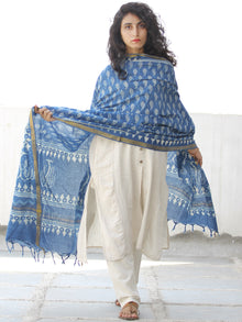 Indigo White Chanderi Hand Block Printed Dupatta - D04170572