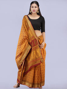 Mustard Red Printed Maheshwari Cotton Saree - S031704269
