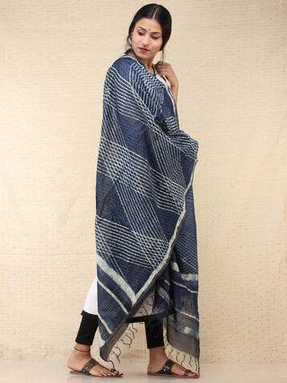 Indigo White Chanderi Hand Block Printed Dupatta - D04170723