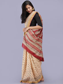 Ivory Red Black Bagh Printed Maheshwari Cotton Saree - S031704210