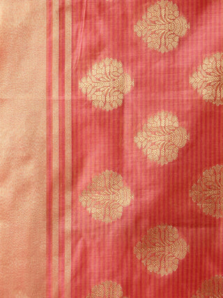 Banarasi Chanderi Dupatta With Zari Work - Coral & Gold - D04170828