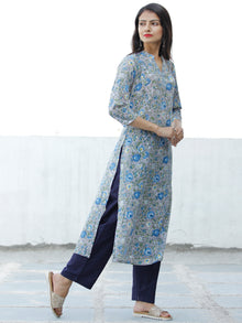 Grey Blue Green Hand Block Printed Cotton Kurta - K174F1905