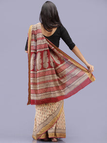 Ivory Red Black Bagh Printed Maheshwari Cotton Saree - S031704210