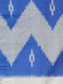 Blue White Double Ikat Handwoven Mercerised Cotton Saree - S031703669