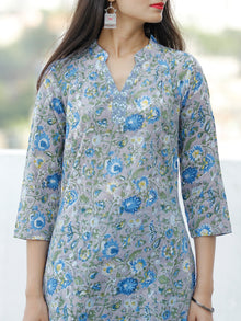 Grey Blue Green Hand Block Printed Cotton Kurta - K174F1905