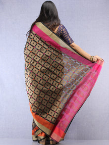 Banarasee Super Net Saree With Zari Border - Black Pink & Antique Gold - S031704441