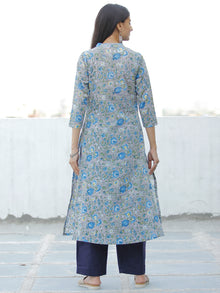 Grey Blue Green Hand Block Printed Cotton Kurta - K174F1905