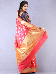 Banarasee Art Silk Saree With Bird Motif - Hot Pink & Gold - S031704344