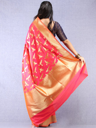 Banarasee Art Silk Saree With Bird Motif - Hot Pink & Gold - S031704344