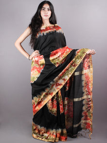 Black Red Marvel Hand Shibori Dyed in Natural Colors Chanderi Saree with Geecha Border - S03170139