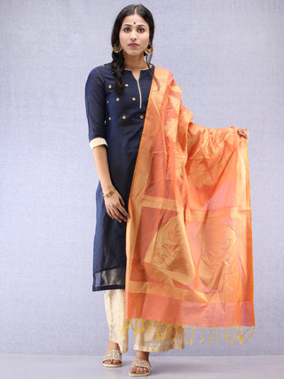 Banarasi Chanderi Dupatta With Zari Work - Peach & Gold - D04170792