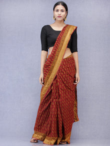 Maroon Rust Orange Black Bagh Printed Maheshwari Cotton Saree - S031704171