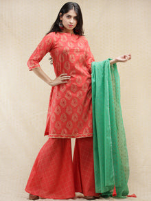 Samrina - Peach Gold Printed Kurta Sharara Set With Dupatta - SS02F1995