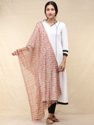 Green Red White Georgette Hand Block Printed Dupatta  - D04170689