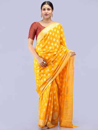 Banarasee Pure Chiffon Saree With Zari Work - Golden Yellow - S031704290