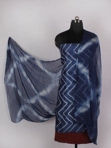 Indigo Ivory Maroon Hand Shibori Dyed Chanderi Kurta & Chiffon Dupatta With Cotton Salwar Fabric Set of 3- S1628215