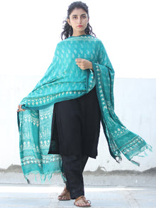 Teal Green Ivory Cotton Hand Block Printed Dupatta  - D04170472