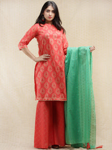 Samrina - Peach Gold Printed Kurta Sharara Set With Dupatta - SS02F1995