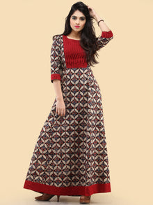 Saima - Hand Block Printed Long Cotton Dress With Back Knots  - D162F2061