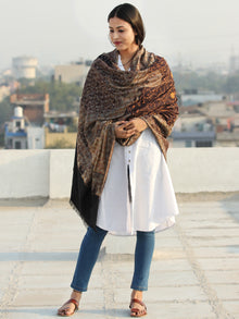 Black Beige Jamawar Needle Embroidered Woollen Kashmiri Shawl - S200506