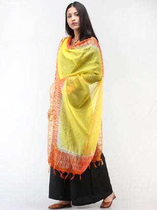 Kota Doria Tie & Die Dupatta  With Zari Border - Yellow & Orange - D04170894