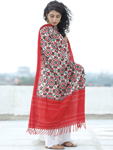 Red Green White Telia Rumal Double Ikat Handwoven Pochampally Cotton Dupatta -  D04170299