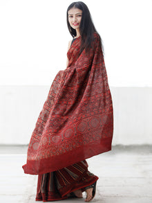 Red Black Beige Indigo Maroon Ajrakh Hand Block Printed Modal Silk Saree in Natural Colors - S031703696