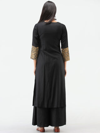 Black Brown Ajrakh  Printed Cotton Kurta With Sequence Work  - K206F1519