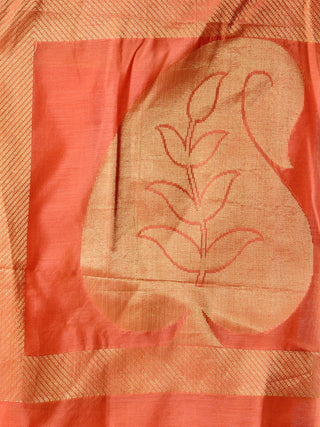 Banarasi Chanderi Dupatta With Zari Work - Peach & Gold - D04170792