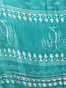 Teal Green Ivory Cotton Hand Block Printed Dupatta  - D04170472