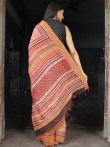 Rosewood Ivory Chanderi Silk Hand Block Printed Saree With Geecha Border - S031704001