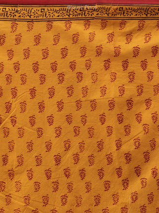 Maroon Mustard Bagh Printed Maheshwari Cotton Saree - S031704237