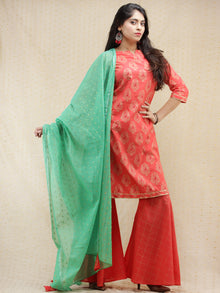 Samrina - Peach Gold Printed Kurta Sharara Set With Dupatta - SS02F1995