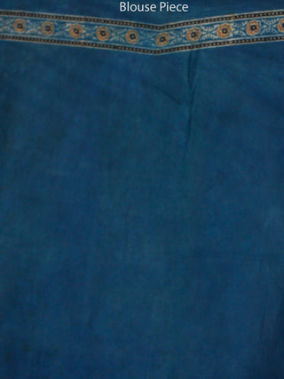 Indigo Rust Ivory Black Ajrakh Hand Block Printed Modal Silk Saree in Natural Colors - S031703355
