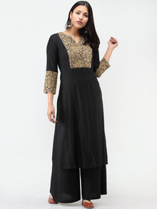 Black Brown Ajrakh  Printed Cotton Kurta With Sequence Work  - K206F1519