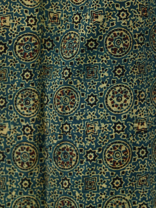 Green Yellow Black Ajrakh Hand Block Printed Semi Elasticated Waist Pleated Cotton Palazzo - P11F1682