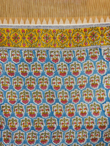 Blue Mustard Ivory Chanderi Silk Hand Block Printed Saree With Geecha Border - S031703983