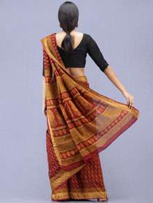 Maroon Rust Orange Black Bagh Printed Maheshwari Cotton Saree - S031704171