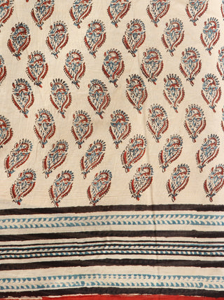 Beige Indigo Rustic Hand Block Printed  Cotton Mul Saree - s031704540