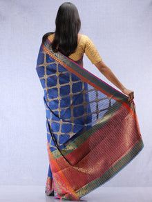 Banarasee Cotton Silk Saree With Zari Work - Electric Blue Pink & Gold - S031704381