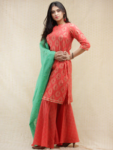 Samrina - Peach Gold Printed Kurta Sharara Set With Dupatta - SS02F1995