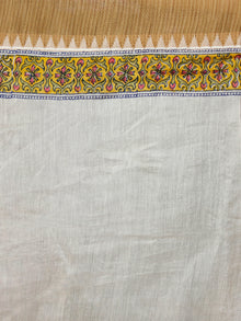 Blue Mustard Ivory Chanderi Silk Hand Block Printed Saree With Geecha Border - S031703983